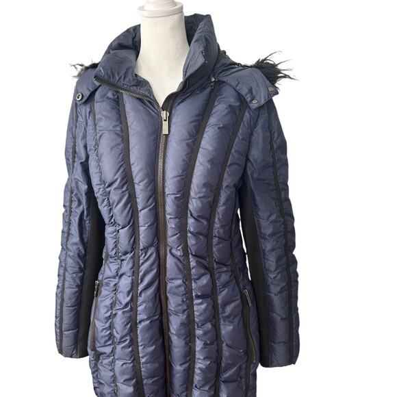 ZAC Zac Posen Carla Down Fur-Trim Puffer Coat in Midnight Blue US Size L - Picture 3 of 10
